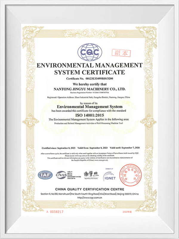 Environmental managem ent system certificate
